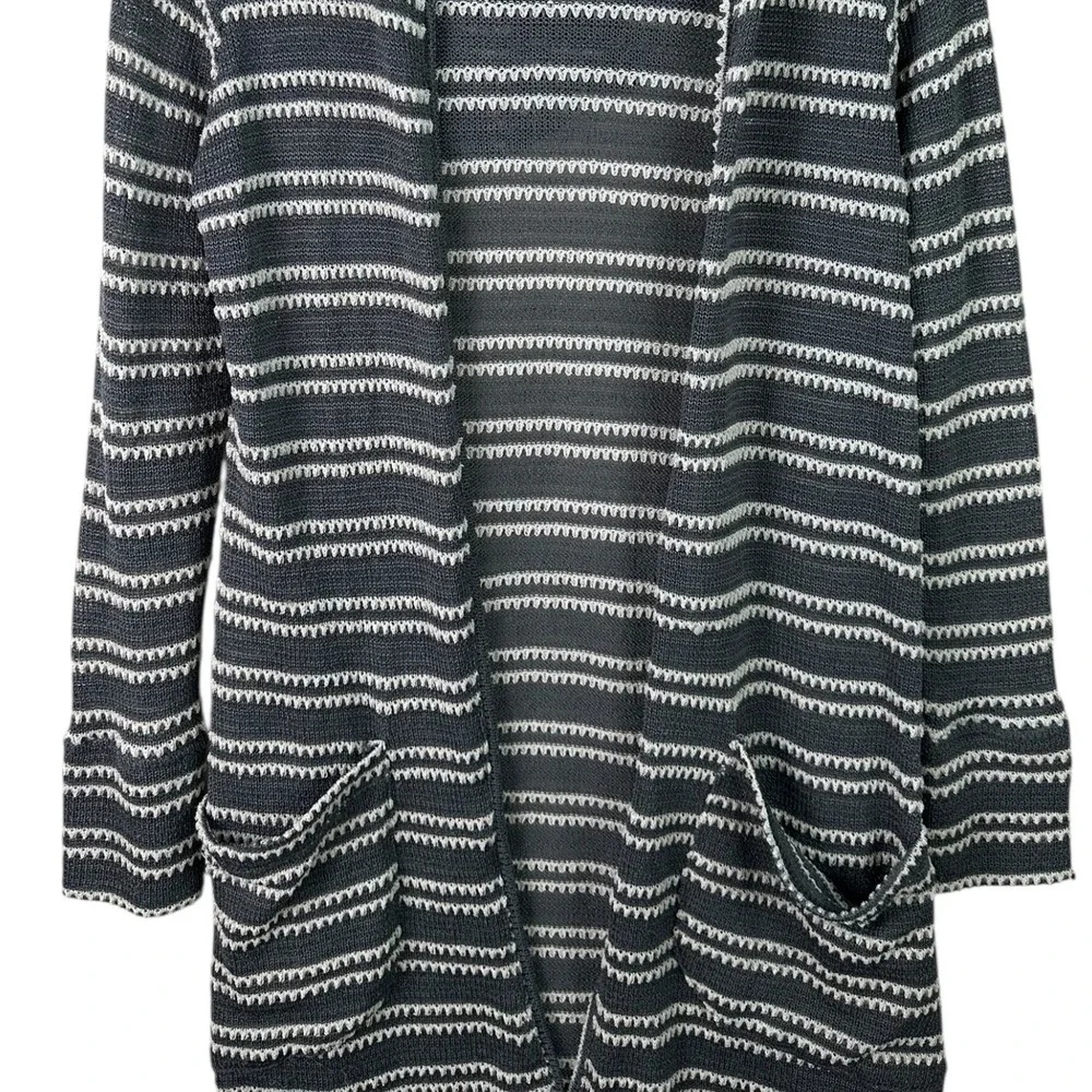 🌸3/$15🌸 FULL TILT Gray White Stripe Knit Hooded Long Duster Cardigan Open Front